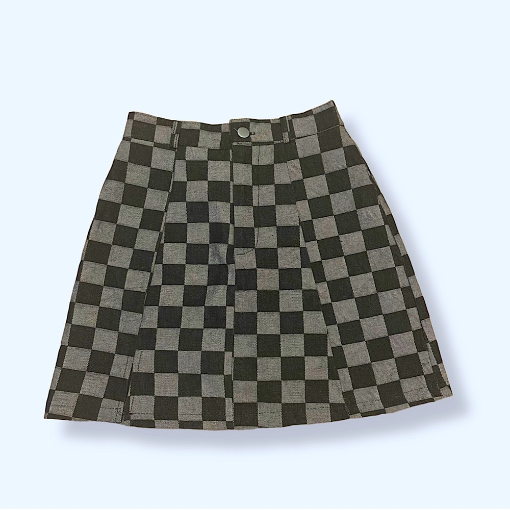 Grey and Black Plaid Checkered Mini Skirt